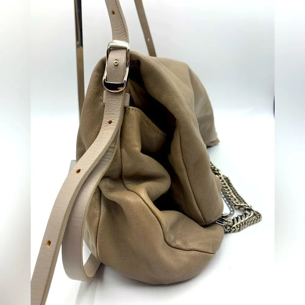 Auth Jimmy Choo Taupe Biker Chain Relaxed Hobo Bag. Excellent Preloved Satchel.